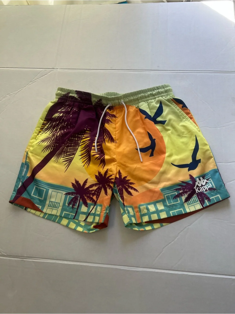 Kappa Men's Yellow Orange Tropical Palm Swim Trunks